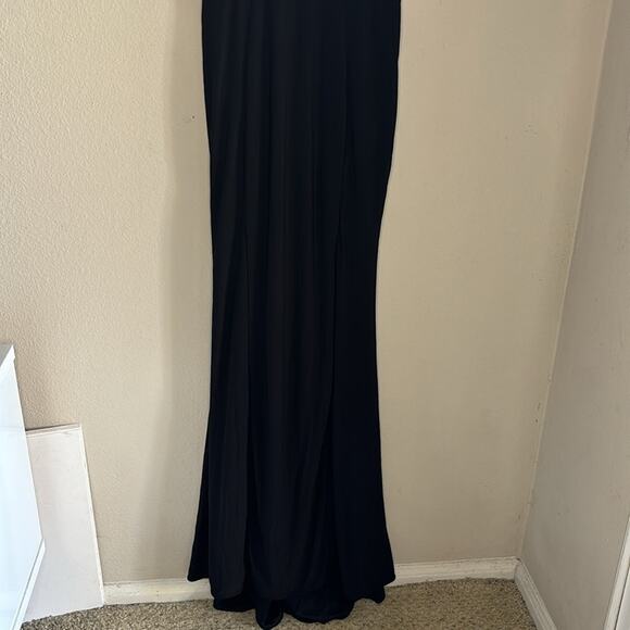 IEENA FOR MAC DUGGAL Black Plunge Neck High Slit Gown Dress Size 4 Formal - Picture 7 of 14